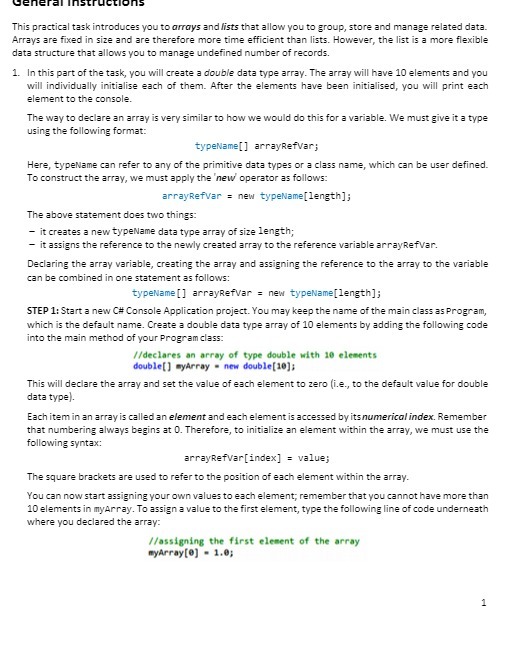 This practical task introduces you to arrays and
