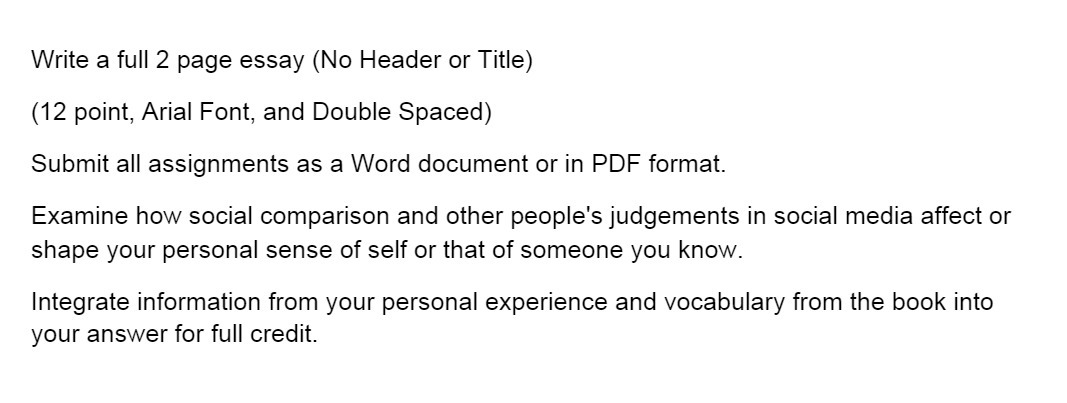 Write a full 2 page essay (No Header or Title)