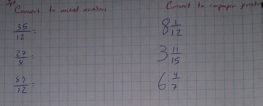 Solve the following improper fractions \f
