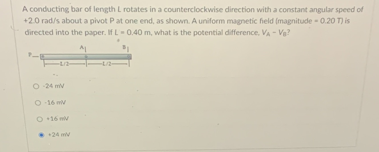 A conducting bar of length L rotates in a