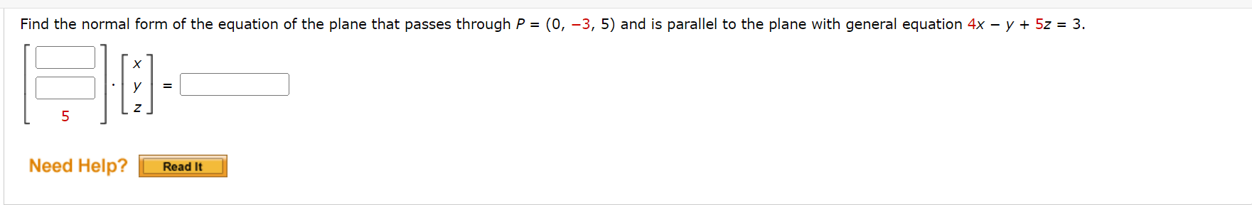 Find the normal form of the equation of the plane