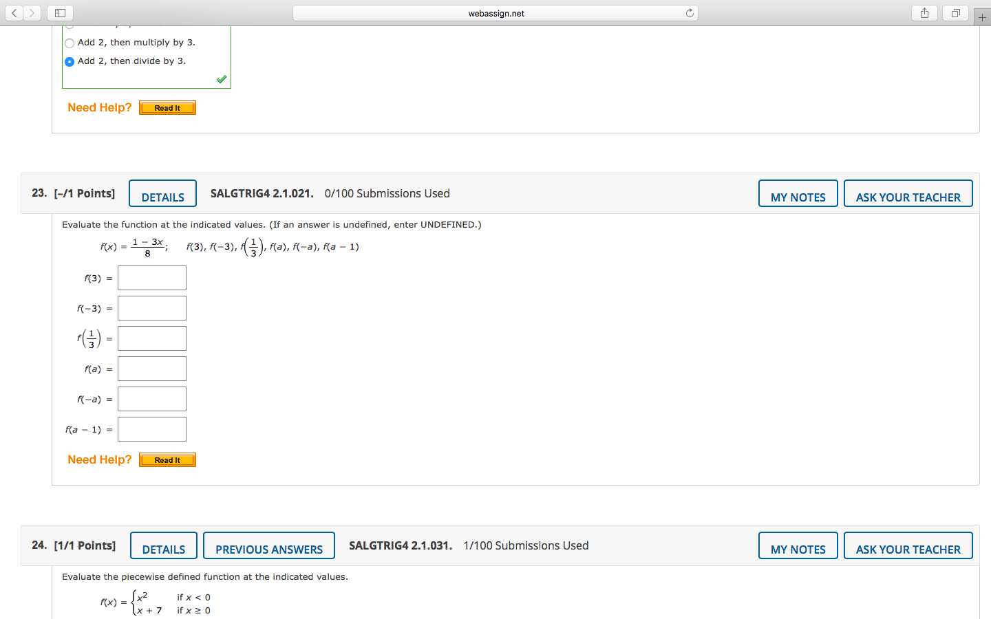 < > webassign.net C + Add 2, then multiply by 3.