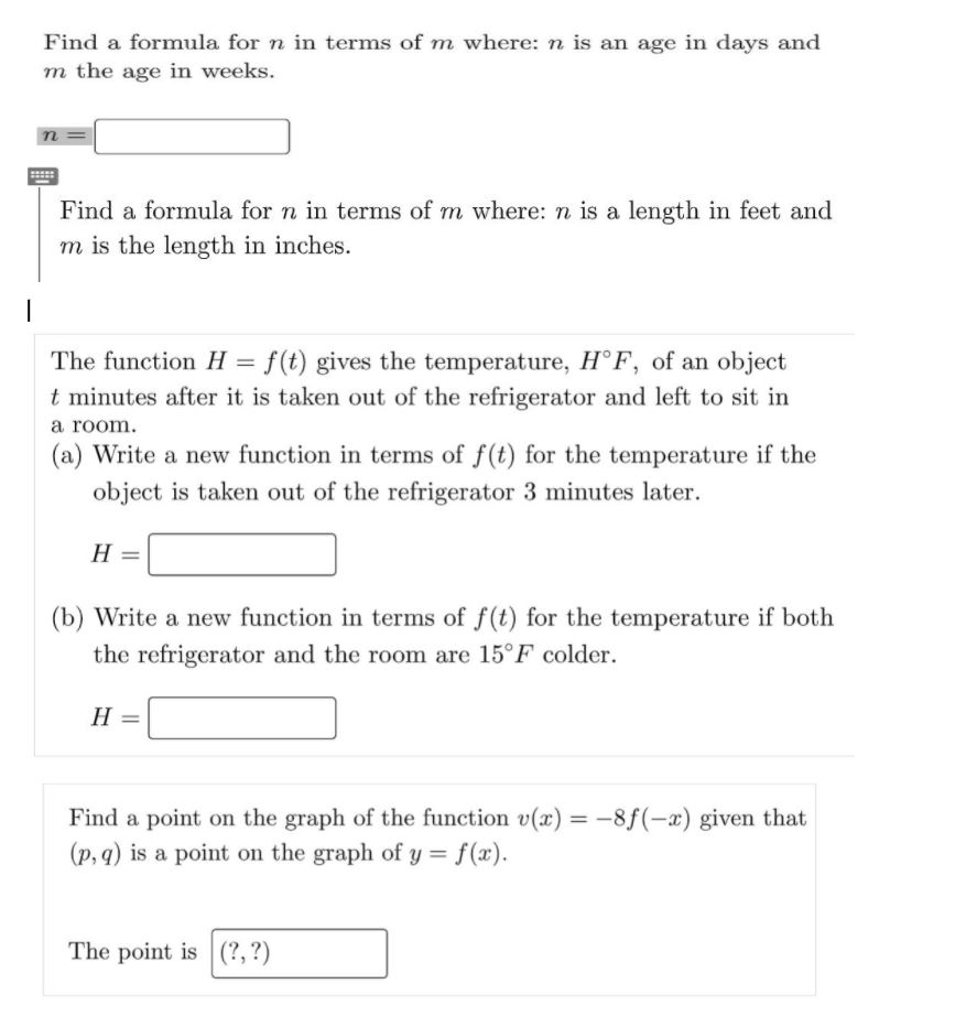 Find a formula for n in terms of m. where: n. is
