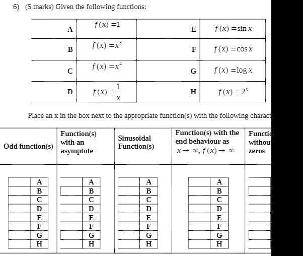 6) (5 marks) Given the following functions: A f