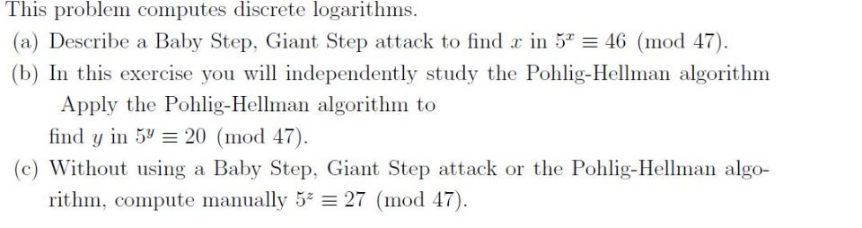 ???? This problem computes discrete logarithms.