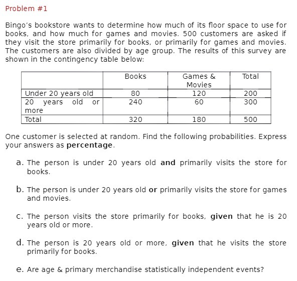 Problem #1 Bingo's bookstore wants to