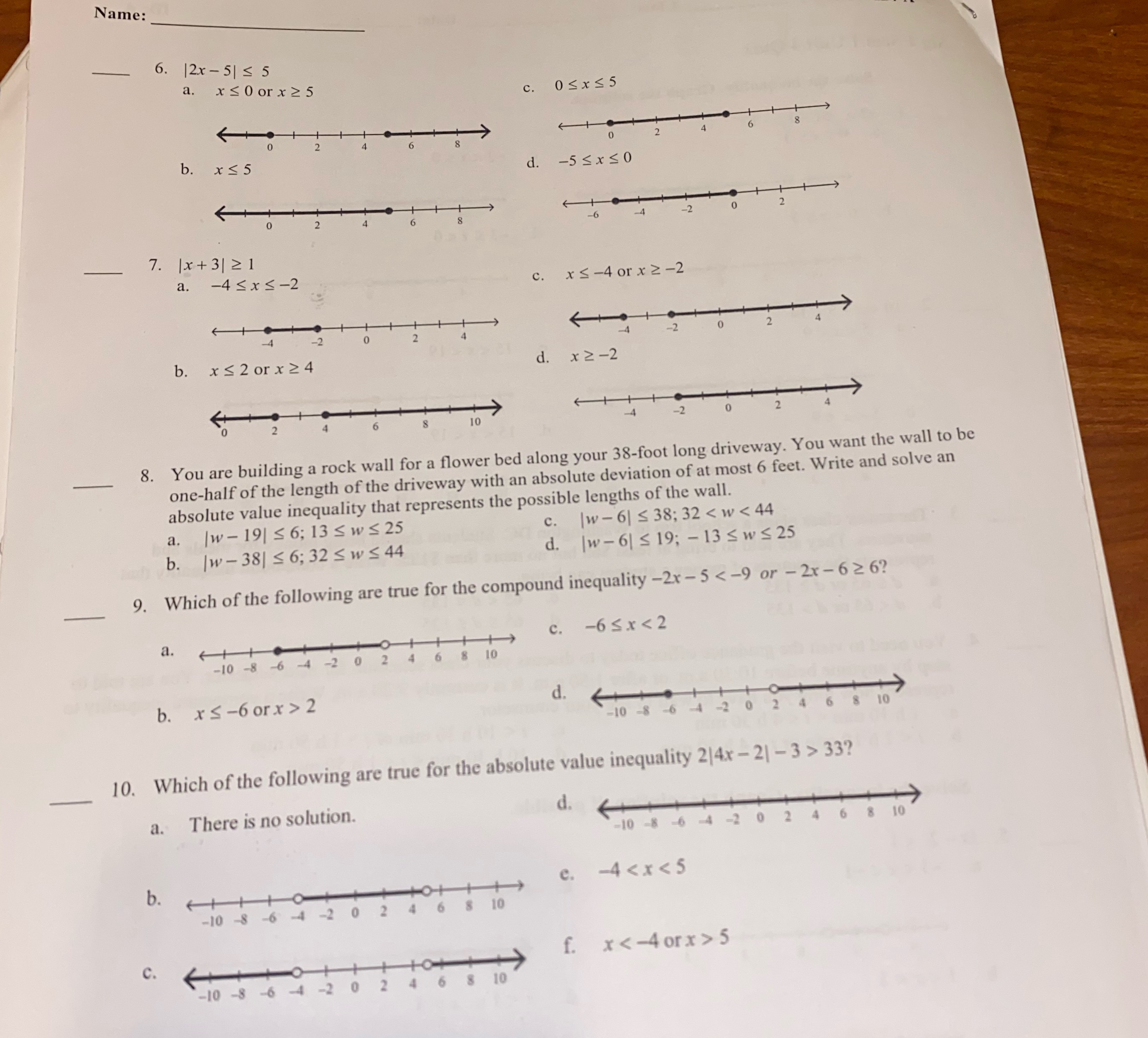 Name: 6. 12x - 515 5 a. x < 0 or x 2 5 C. OSX5 5