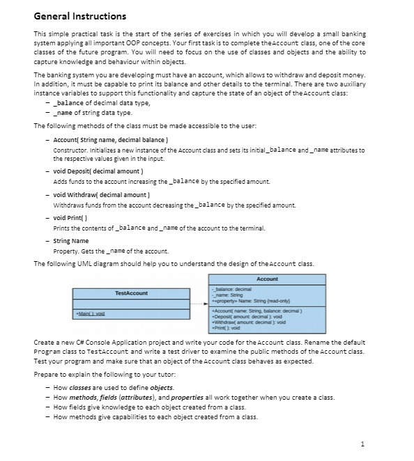General Instructions This simple practical task