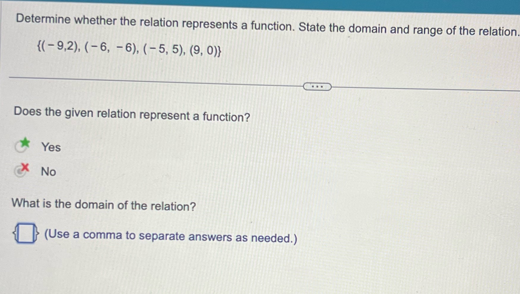 i Determine whether the relation represents a