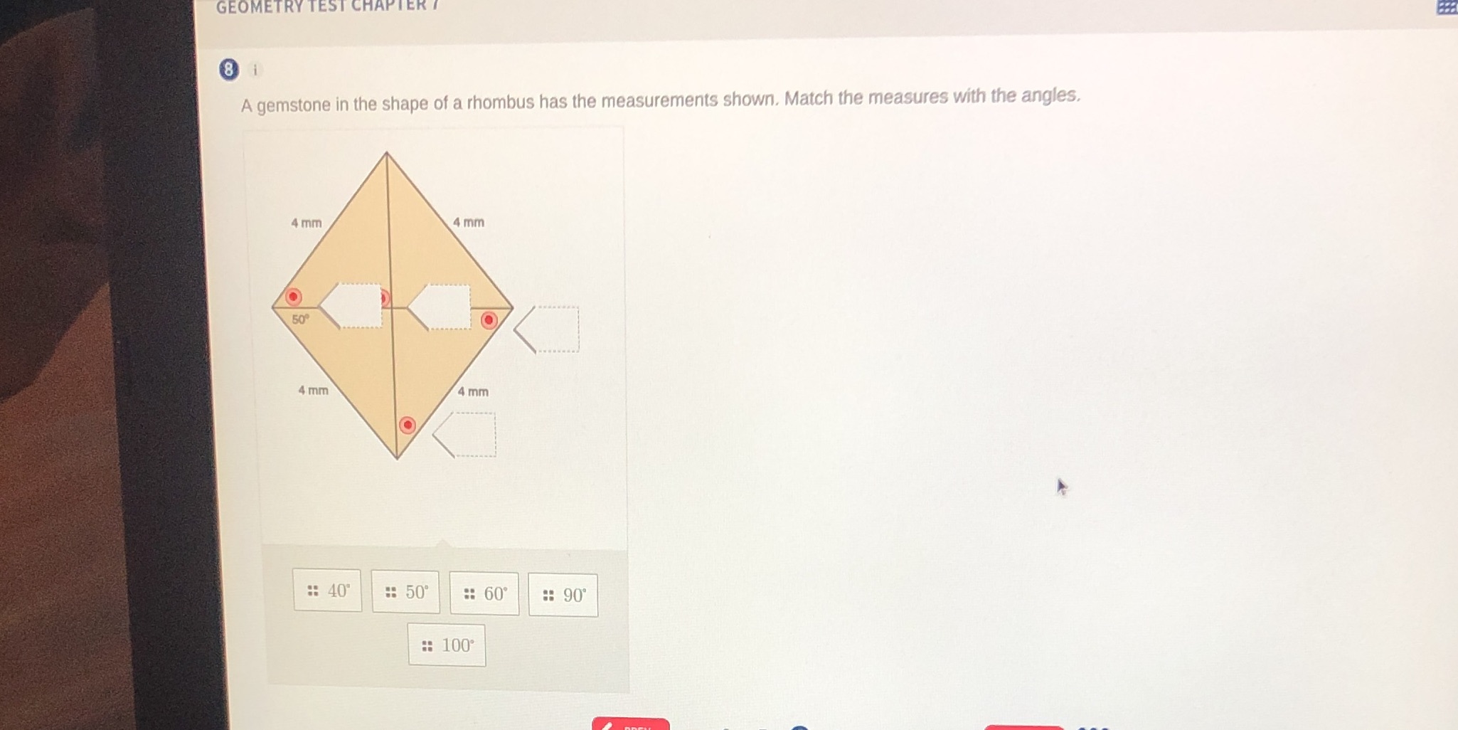 GEOMETRY TEST CH 8 i A gemstone in the shape of a