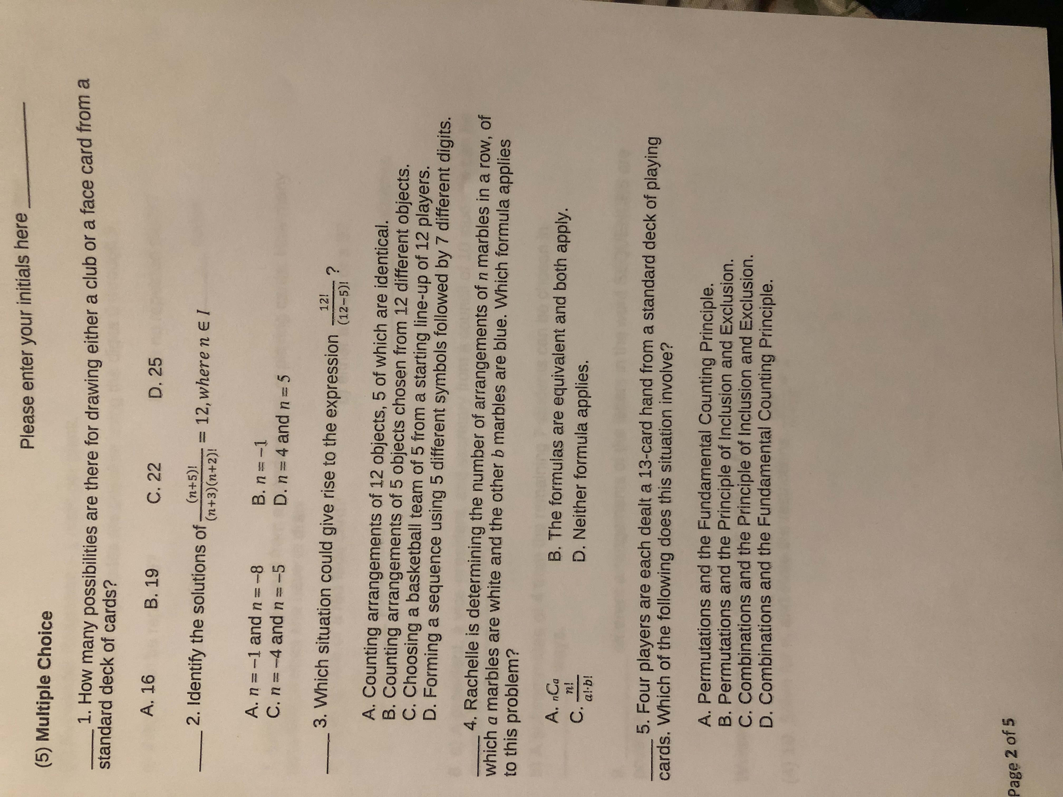 Please enter your initials here (5) Multiple