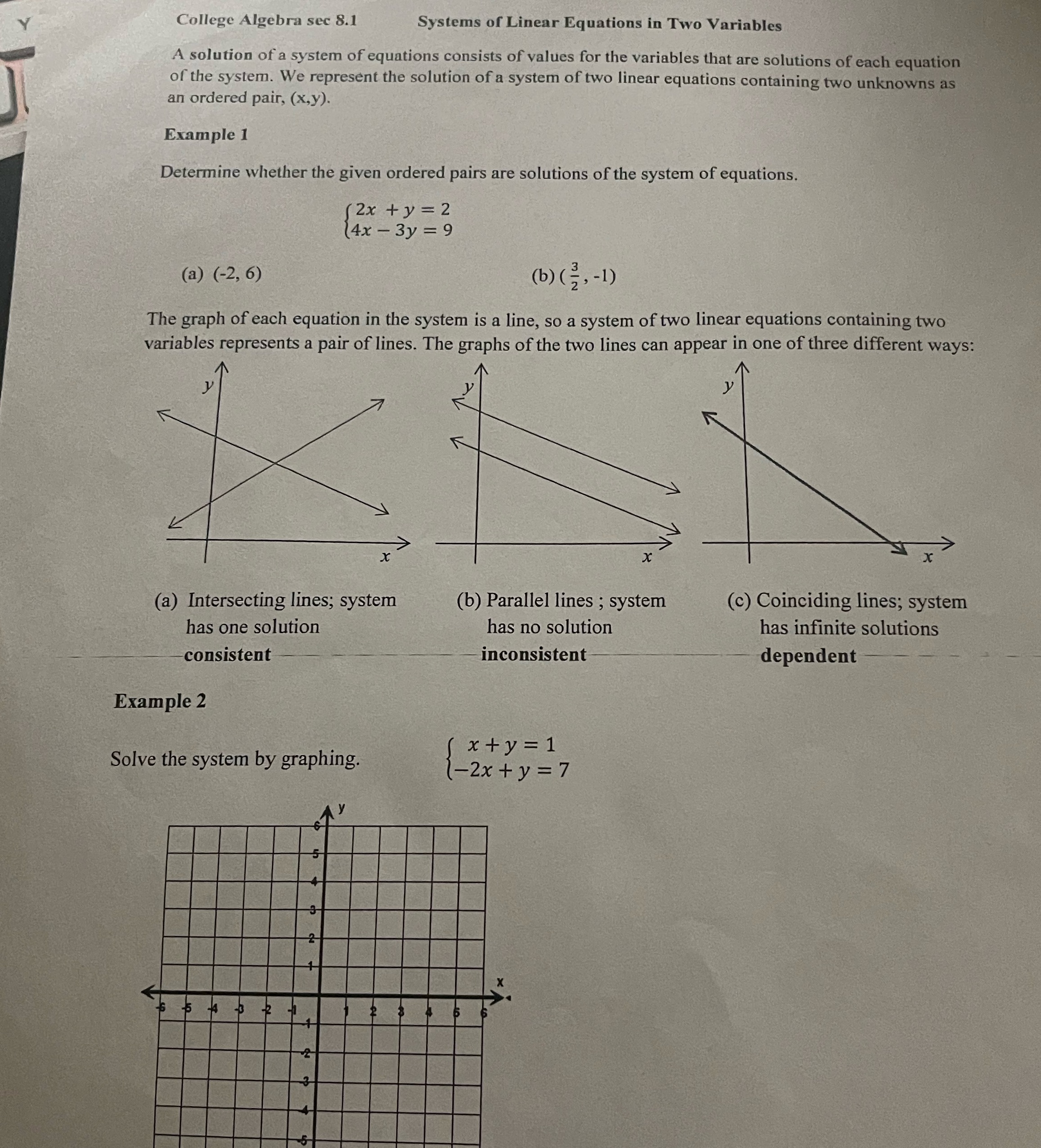 College Algebra sec 8.1 Systems of Linear