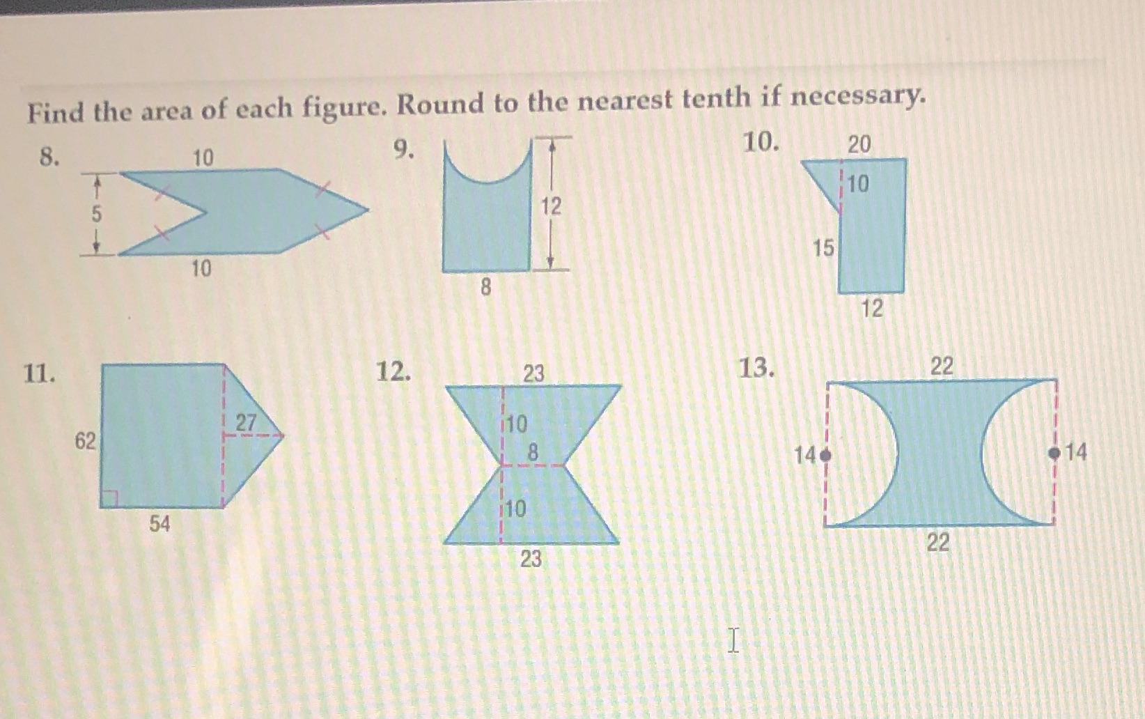 Find the area of each figure. Round to the