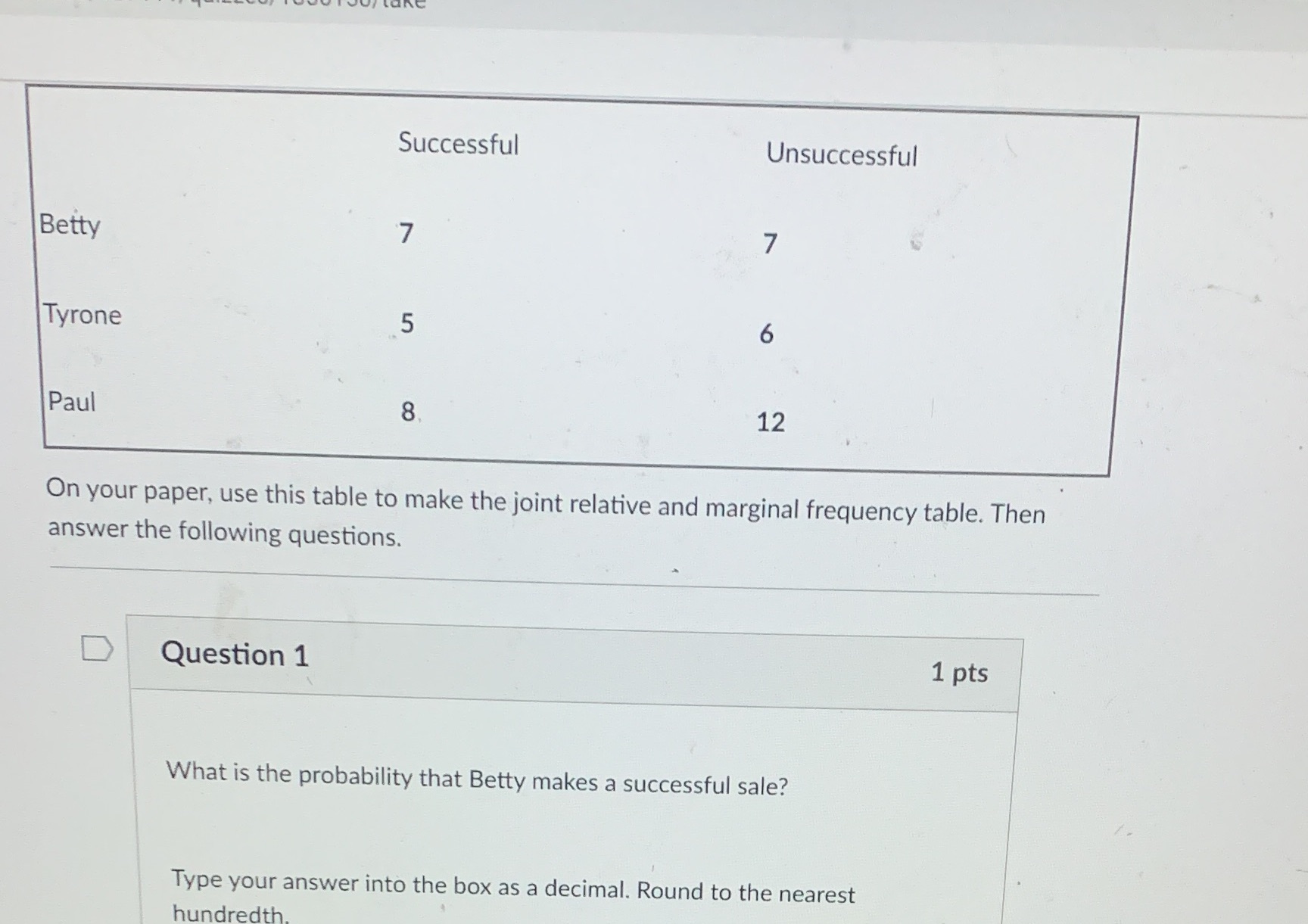 Successful Unsuccessful Betty 7 7 Tyrone 5 6 Paul