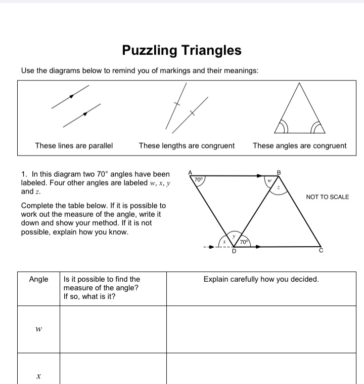 Puzzling Triangles Use the diagrams below to