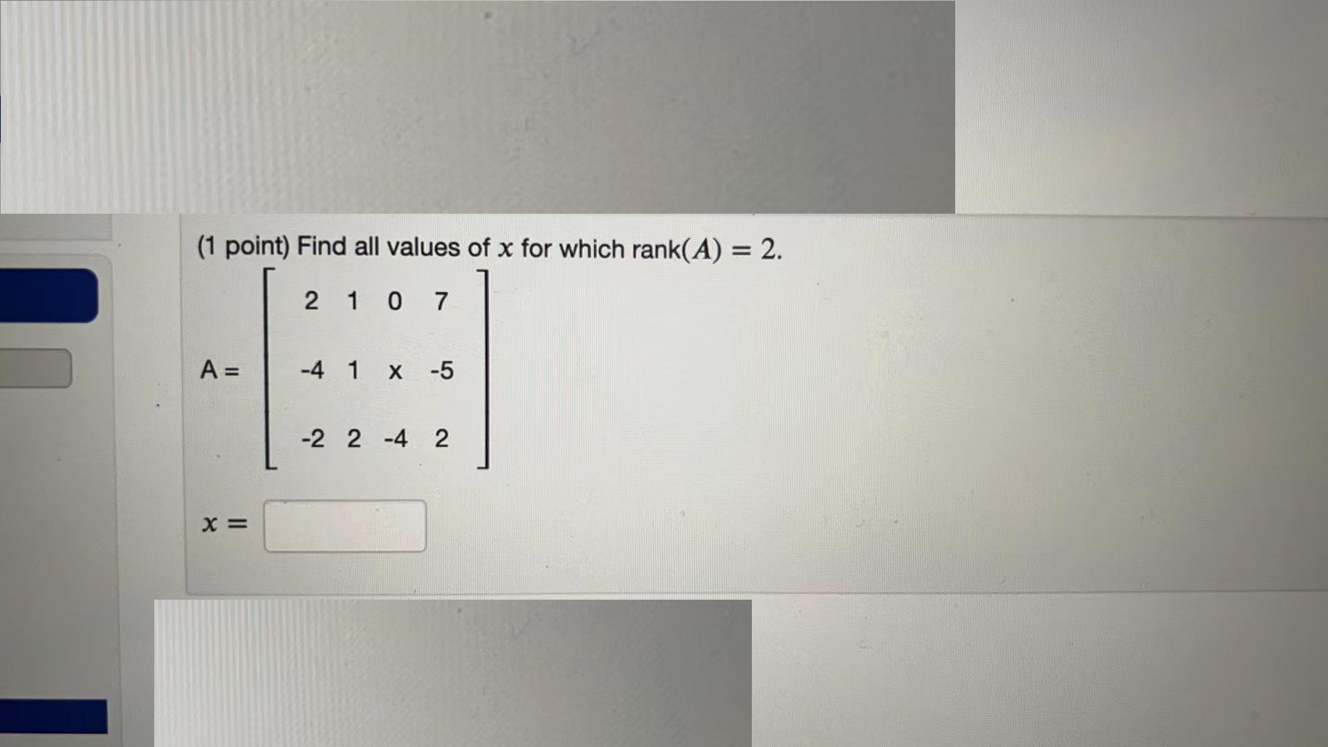 (1 point) How many free variables does each