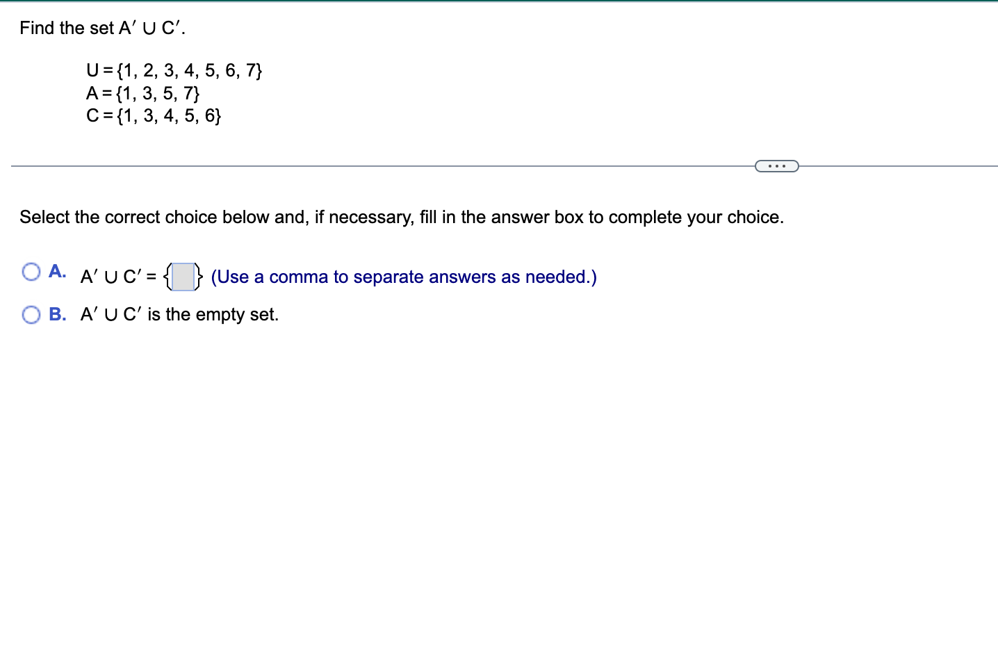 1. Use the Venn diagram to determine the set A' n