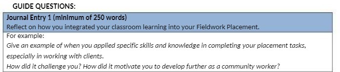 GUIDE QUESTIONS: Journal Entry 1 (minimum of 250