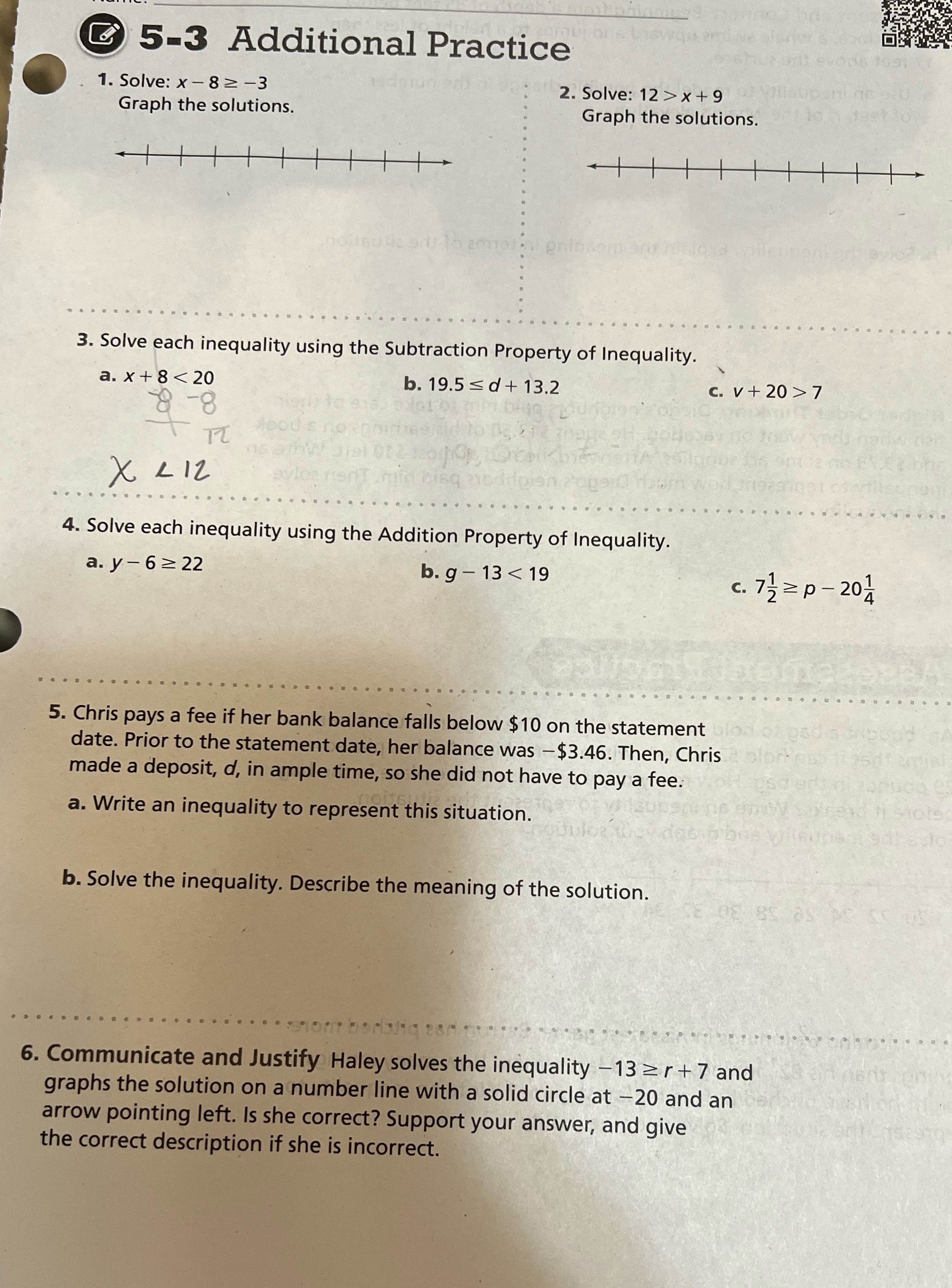 5-3 Additional Practice 1. Solve: x - 82 -3 2.