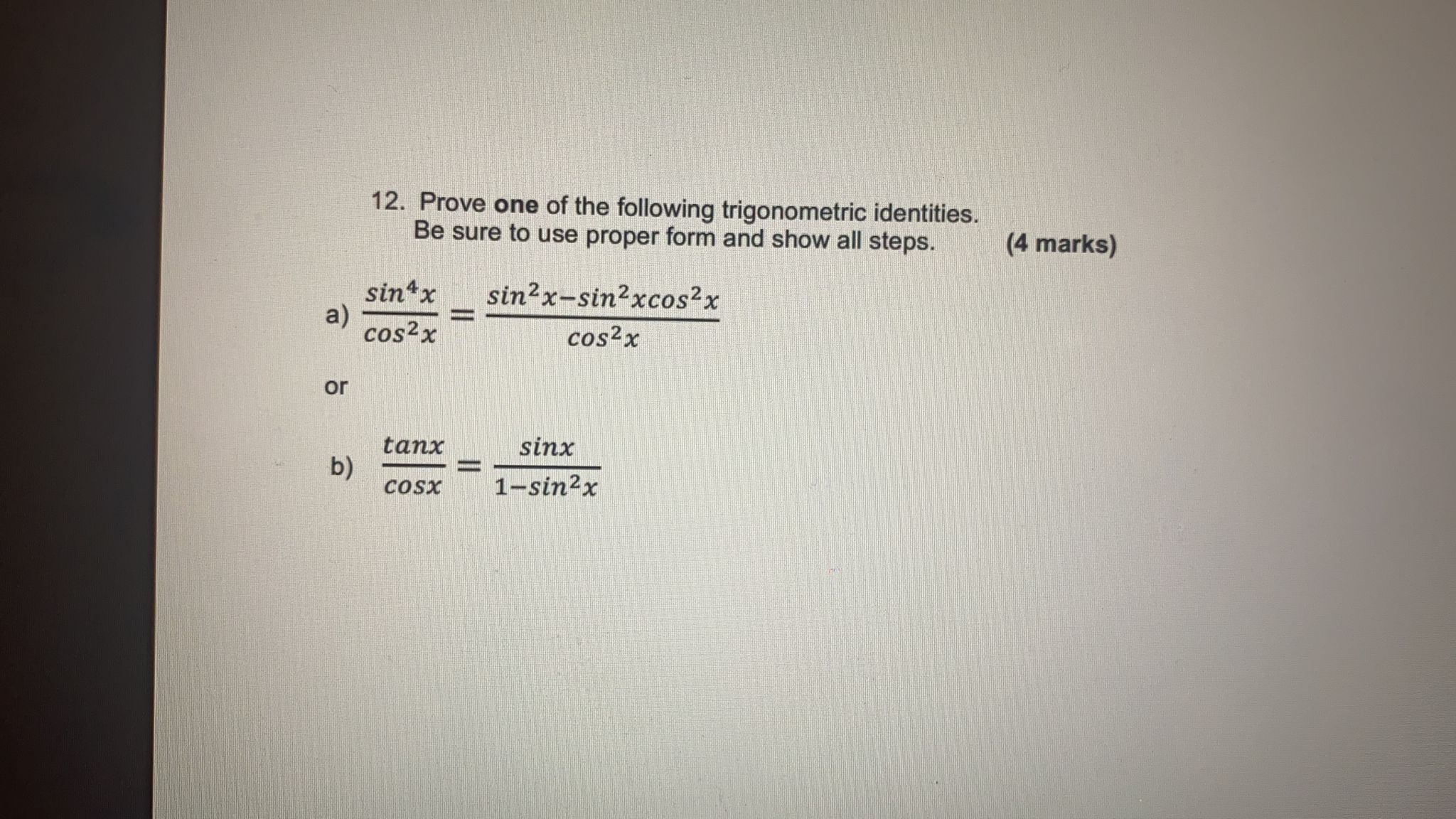 12. Prove one of the following trigonometric