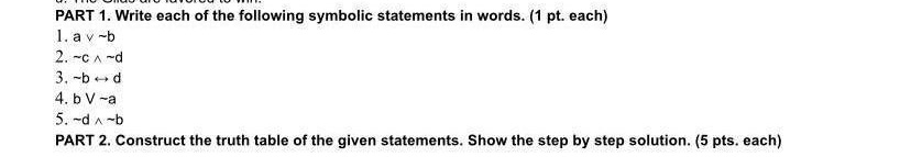 PART 1. Write each of the following symbolic