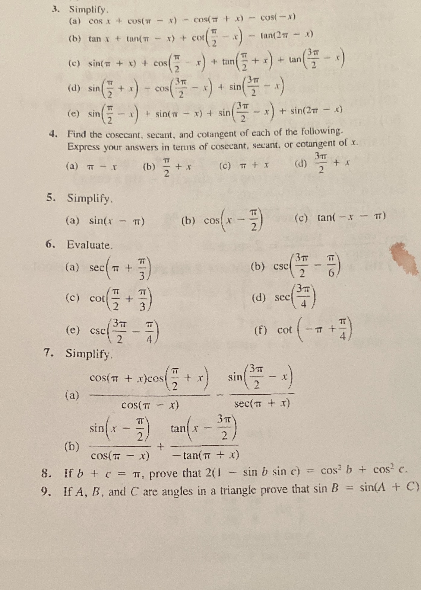 3. Simplify. (a) cos A + COS( TT - X) - COS( 7 +