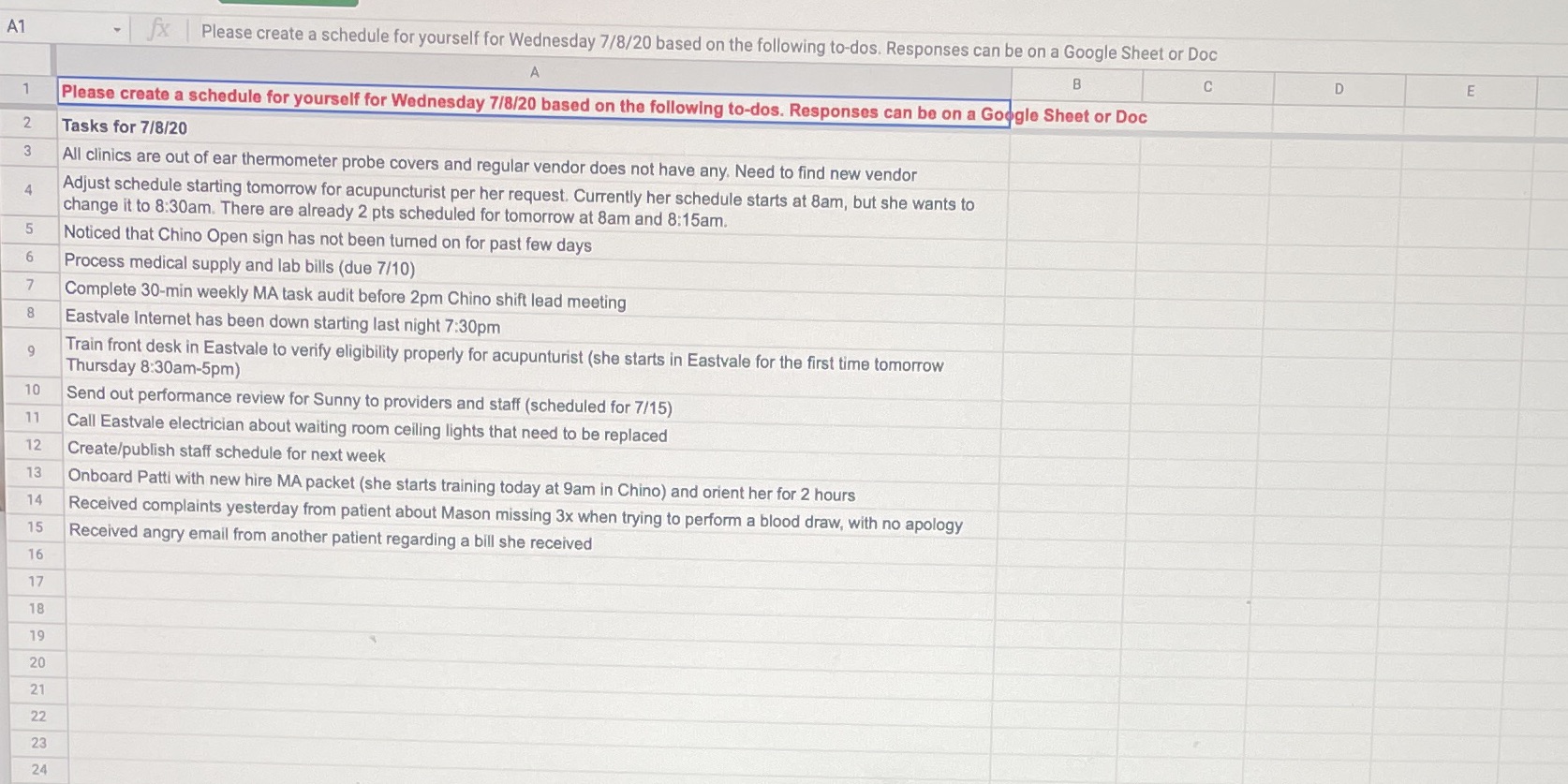 Please create a scedule for A indiviudal based on