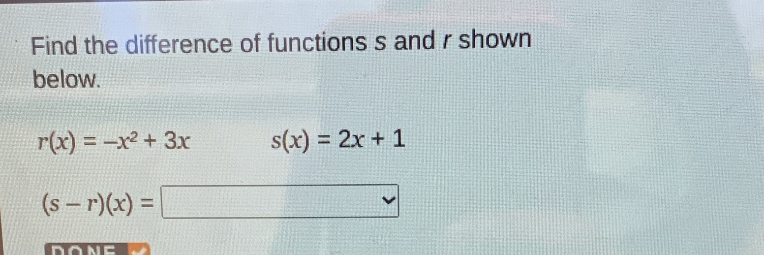 Find the difference of functions s and r shown