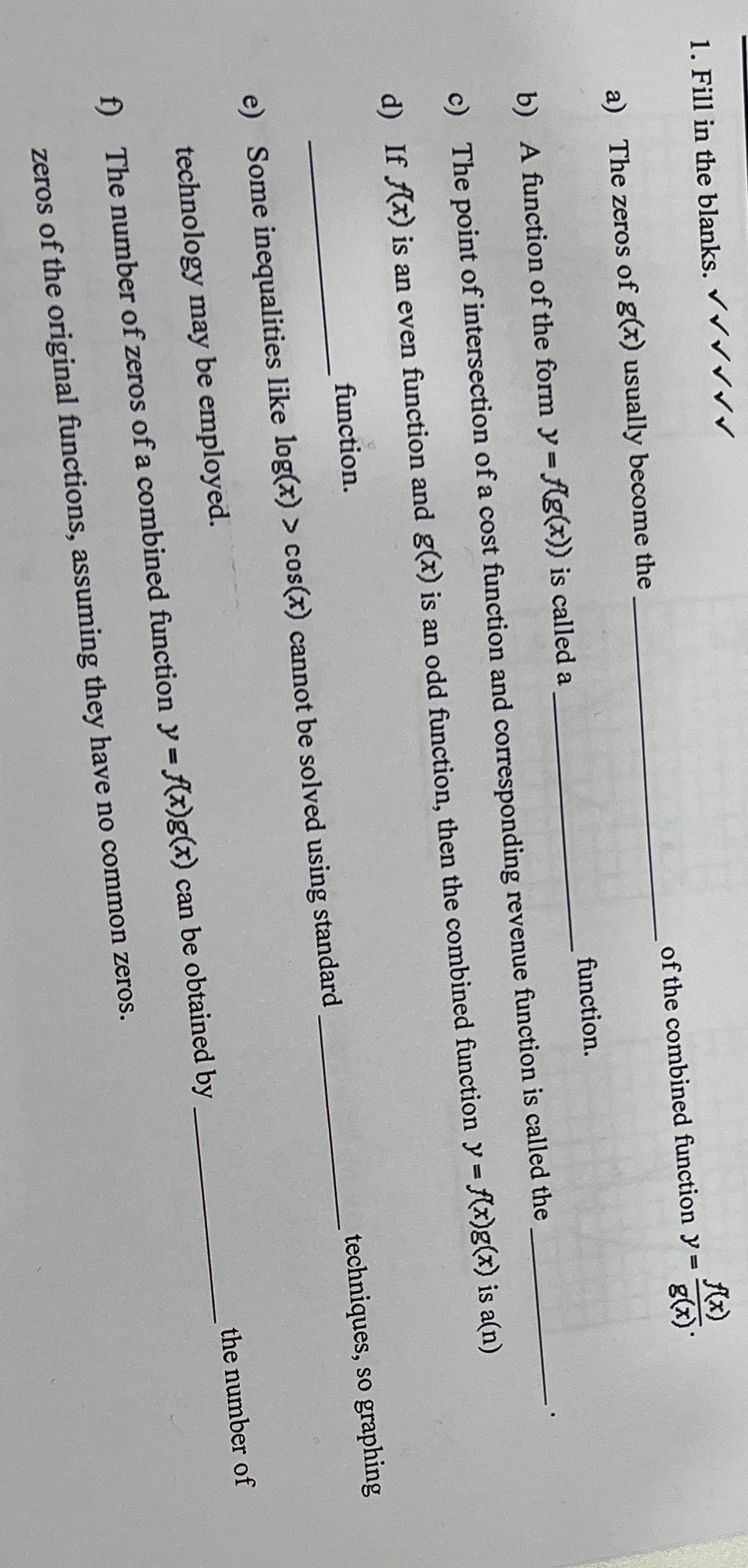 1. Fill in the blanks. VV VV VV a) The zeros of