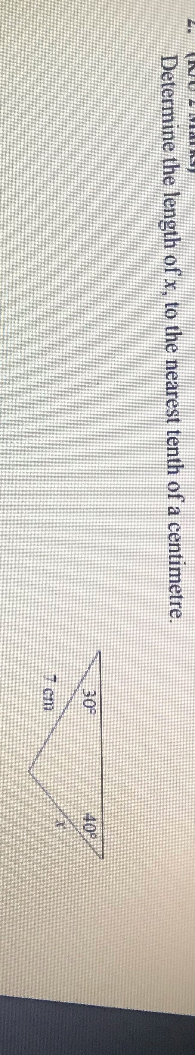 Determine the length of x, to the nearest tenth