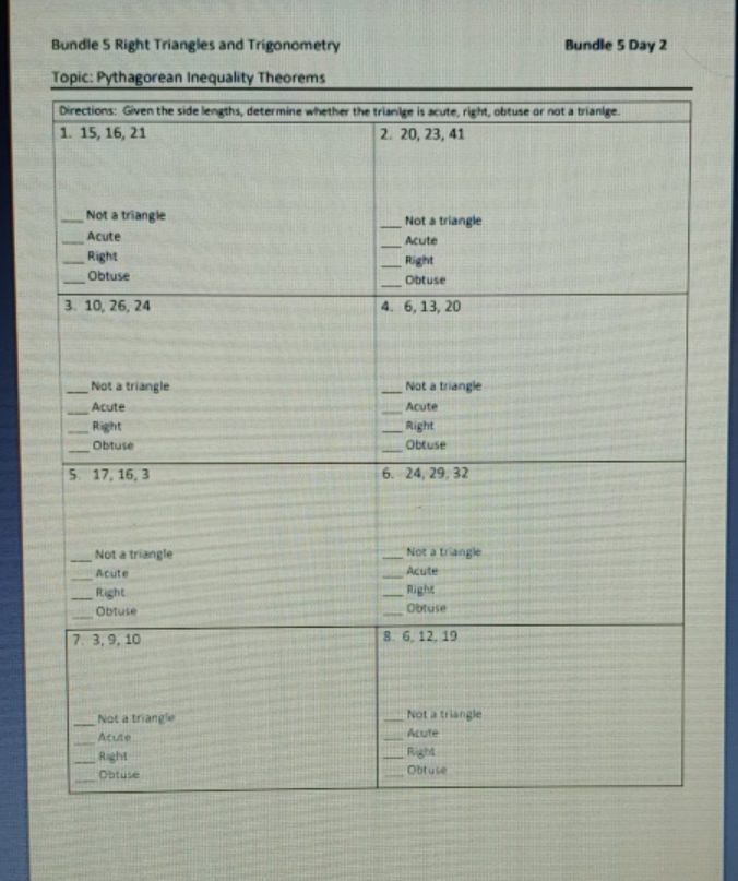 Pythagorean inequality theorems show work so I