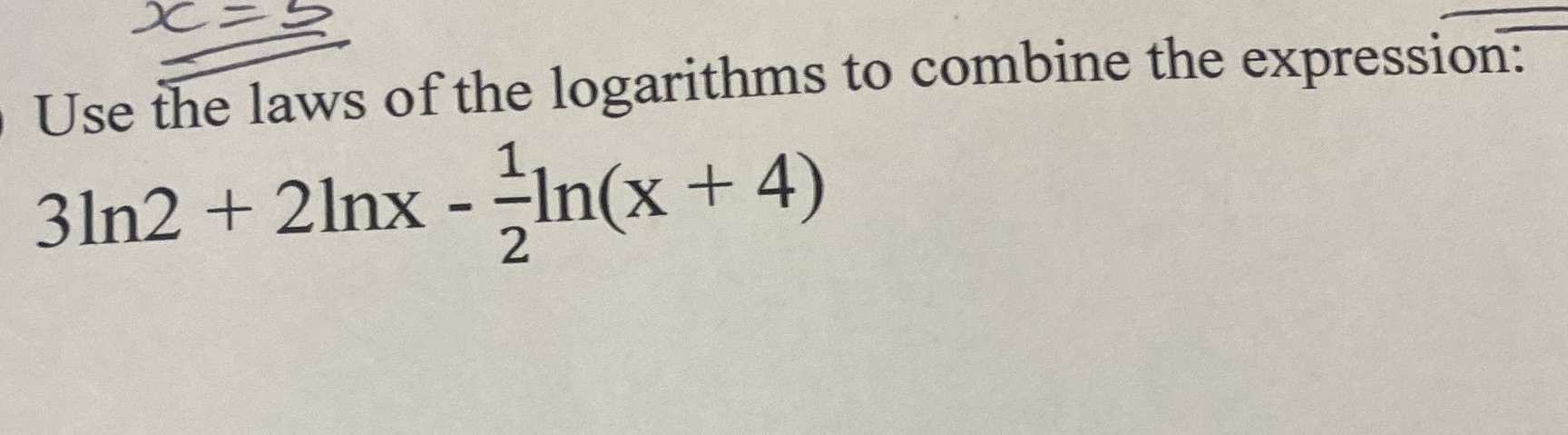 Use the laws of the logarithms to combine the