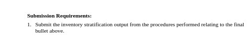 Submission Requirements: 1. Submit the inventory