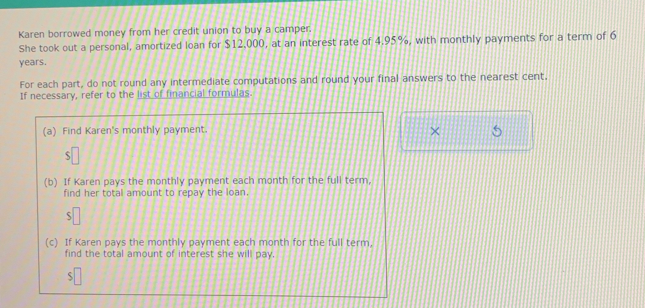 Help Karen borrowed money from her credit union