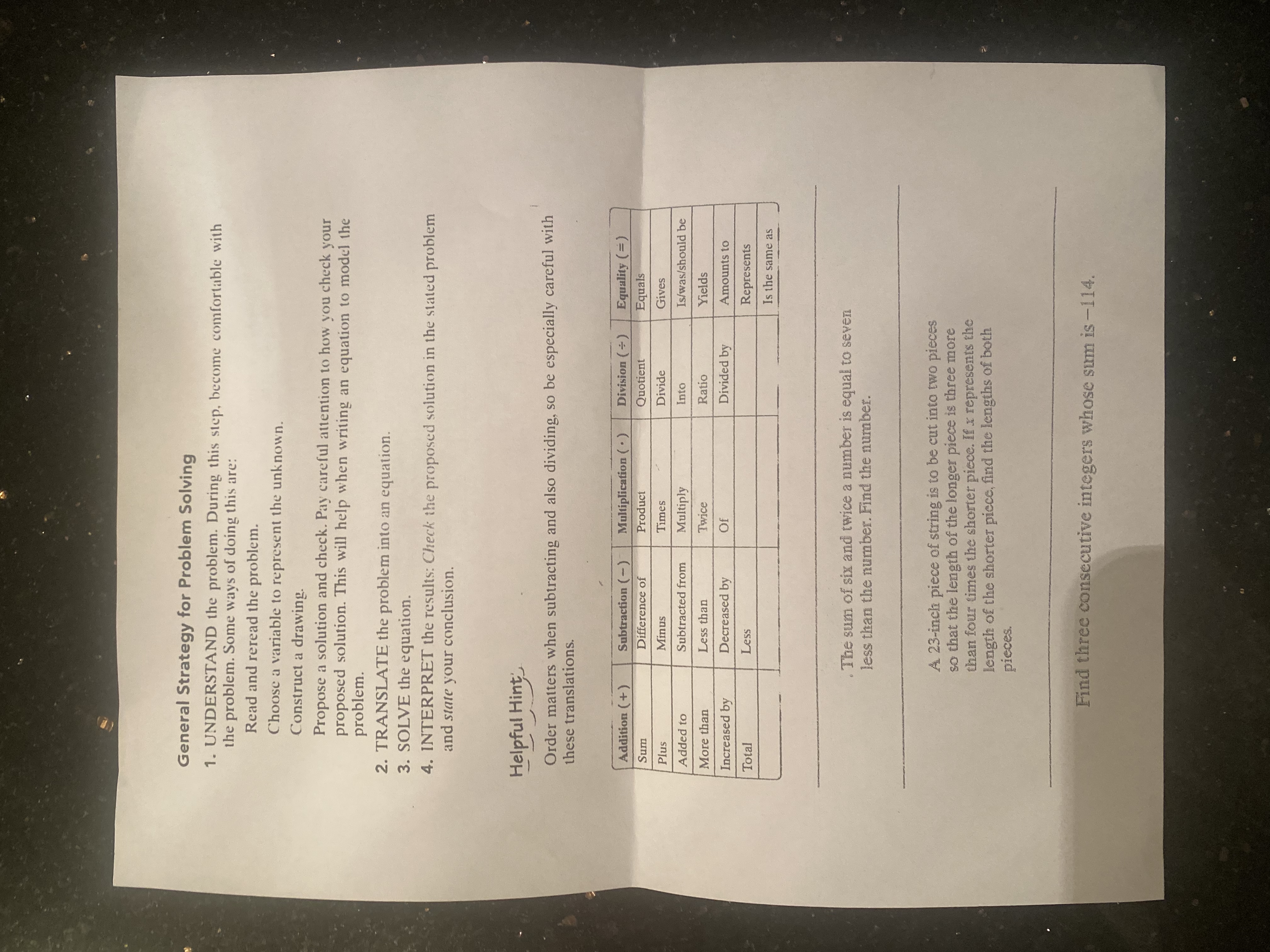 General Strategy for Problem Solving 1.