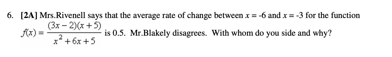 6. [2A] Mrs. Rivenell says that the average rate