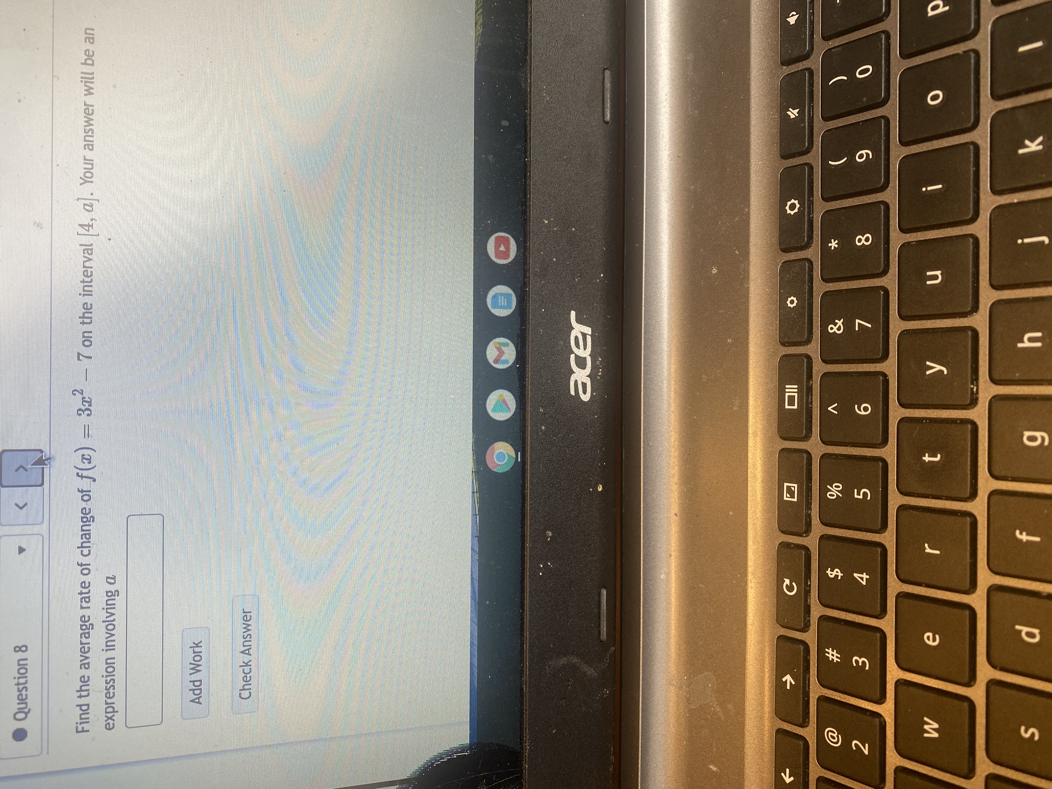 Question 8 Find the average rate of change of f