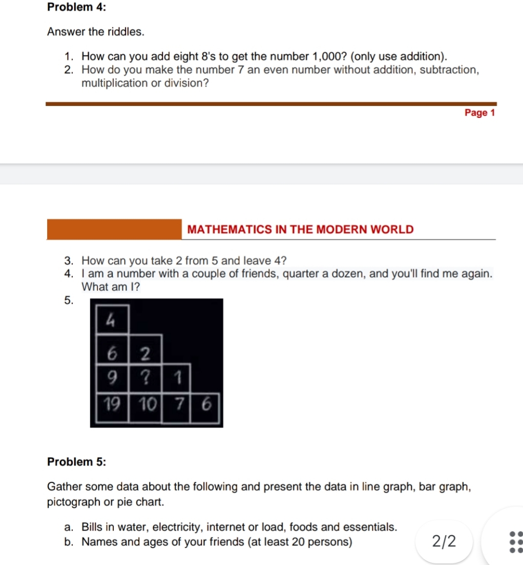 thank youuuuu Problem 4: Answer the riddles. 1.