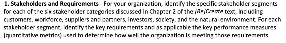 1. Stakeholders and Requirements - For your