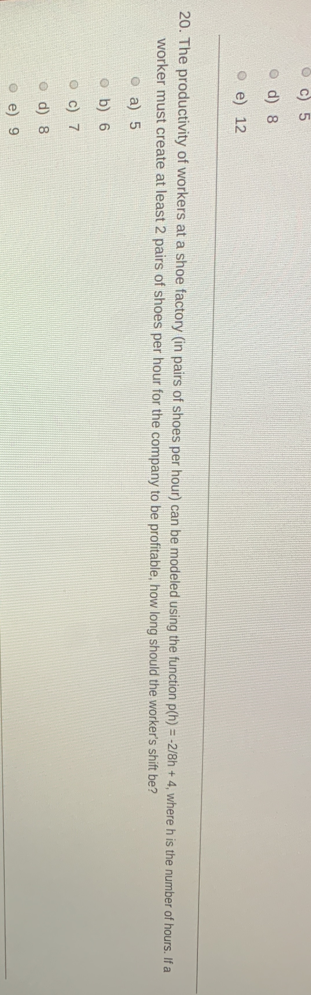 Need help getting correct answer CO O e) 12 20.