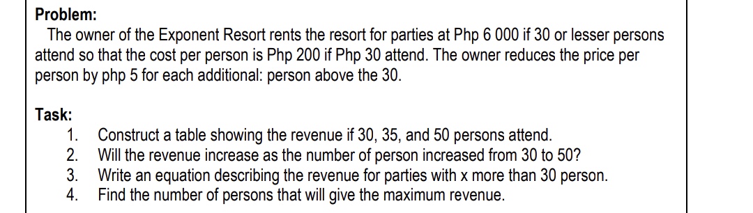 Problem: The owner of the Exponent Resort rents