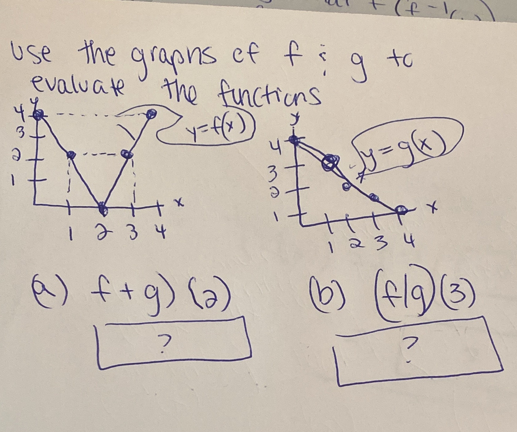 use the graphs of f g to evaluate the functions -