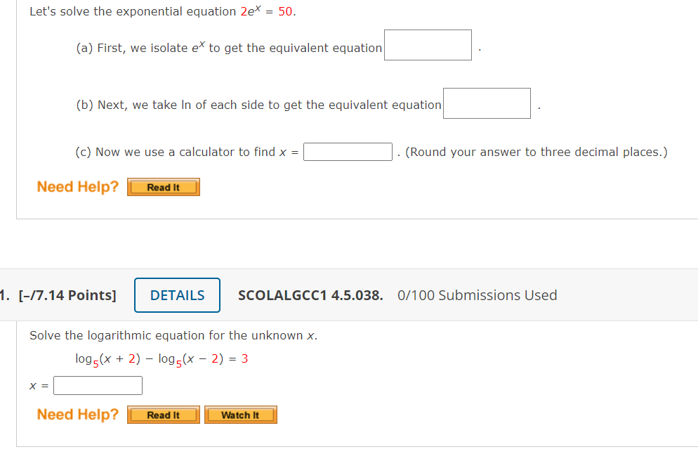 Solve the logarithmic equation for the unknown x.