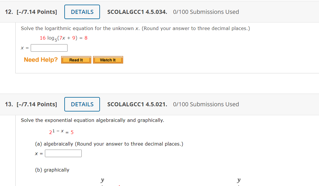Solve the logarithmic equation for the unknown x.