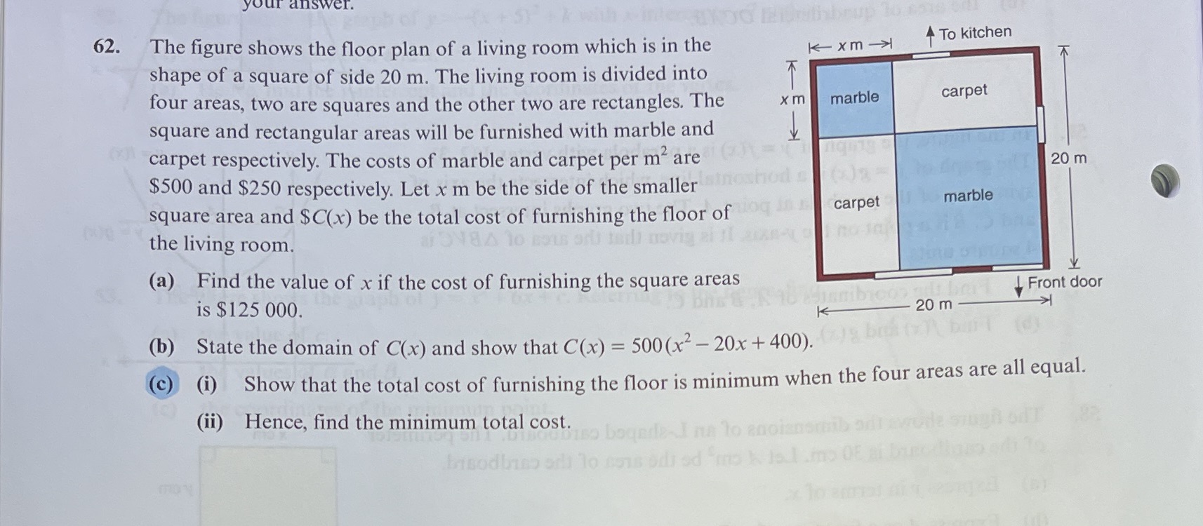 your answer. 62. The figure shows the floor plan