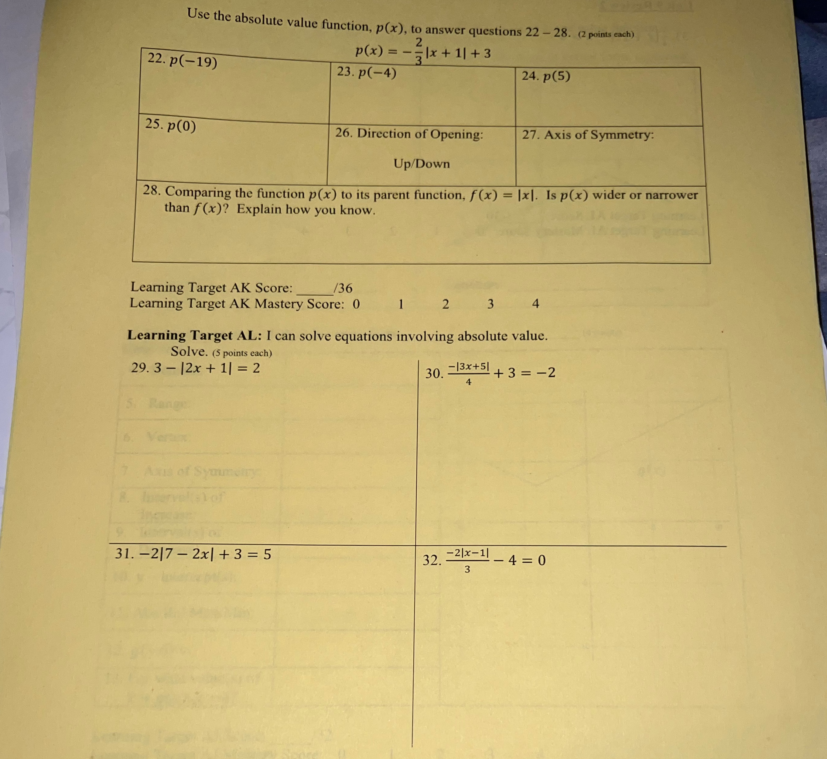 Use the absolute value function, p(x), to answer