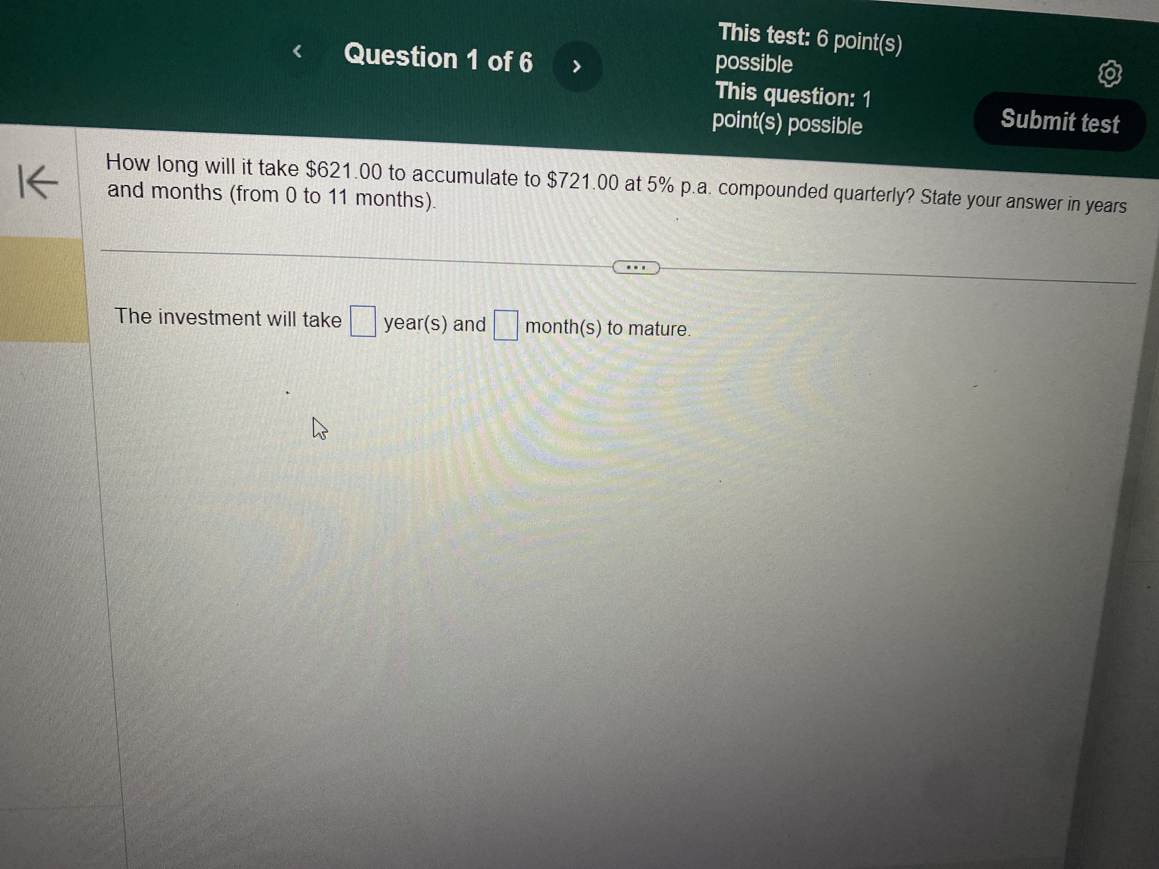 This test: 6 point(s) Question 1 of 6 possible