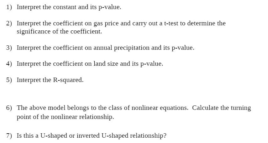 1) a Interpret the constant and its p-Value.