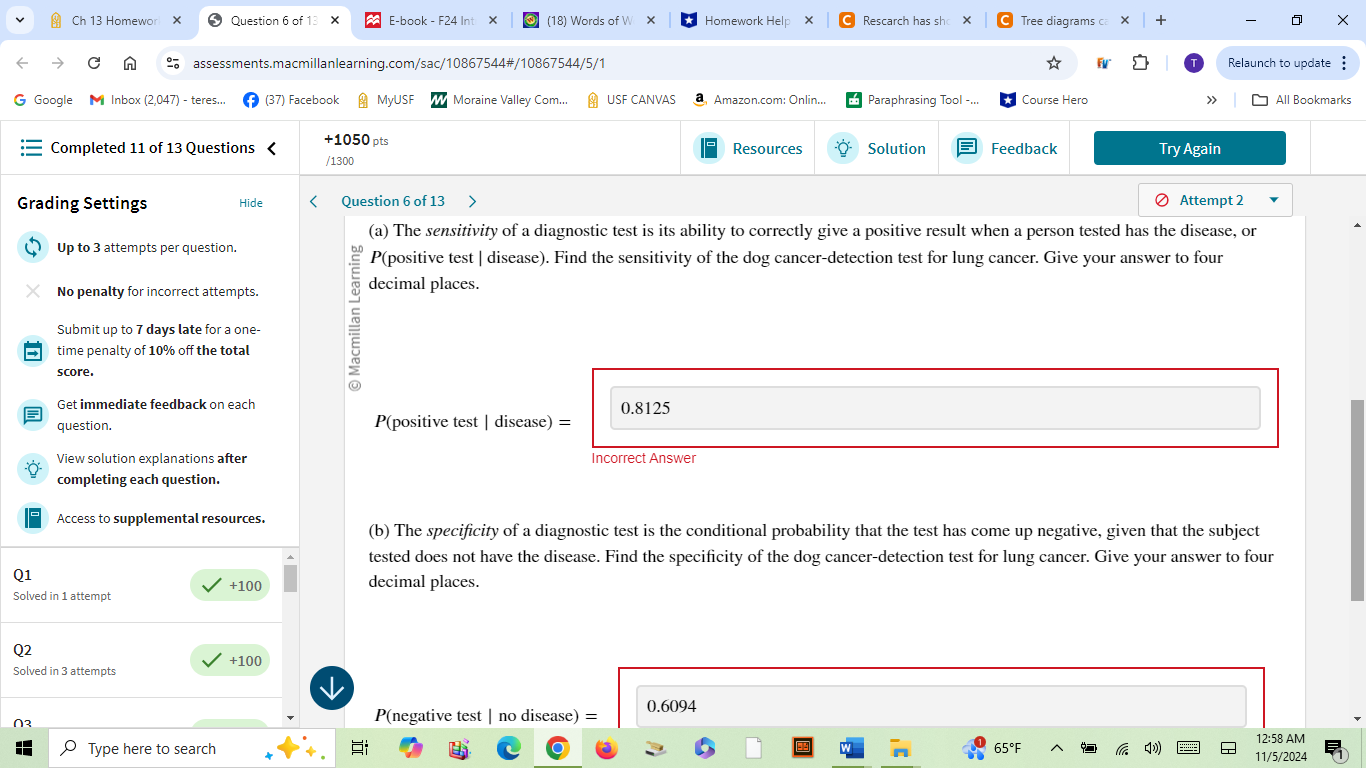 A Ch 13 Homework Question 6 of 13 X E-book - F24