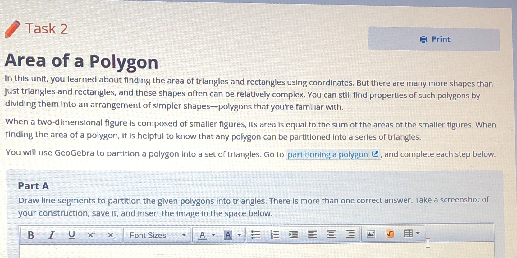 Need help Task 2 H Print Area of a Polygon In